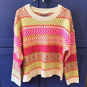 DAVI & DANI Vibrant Pink and Green Patterned Sweater